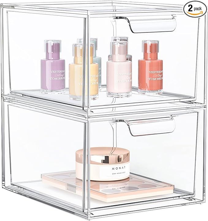 SpaceHacks 2 Pack Stackable Makeup Organizer and Storage, Acrylic Organizers，Clear Plastic Stor... | Amazon (US)