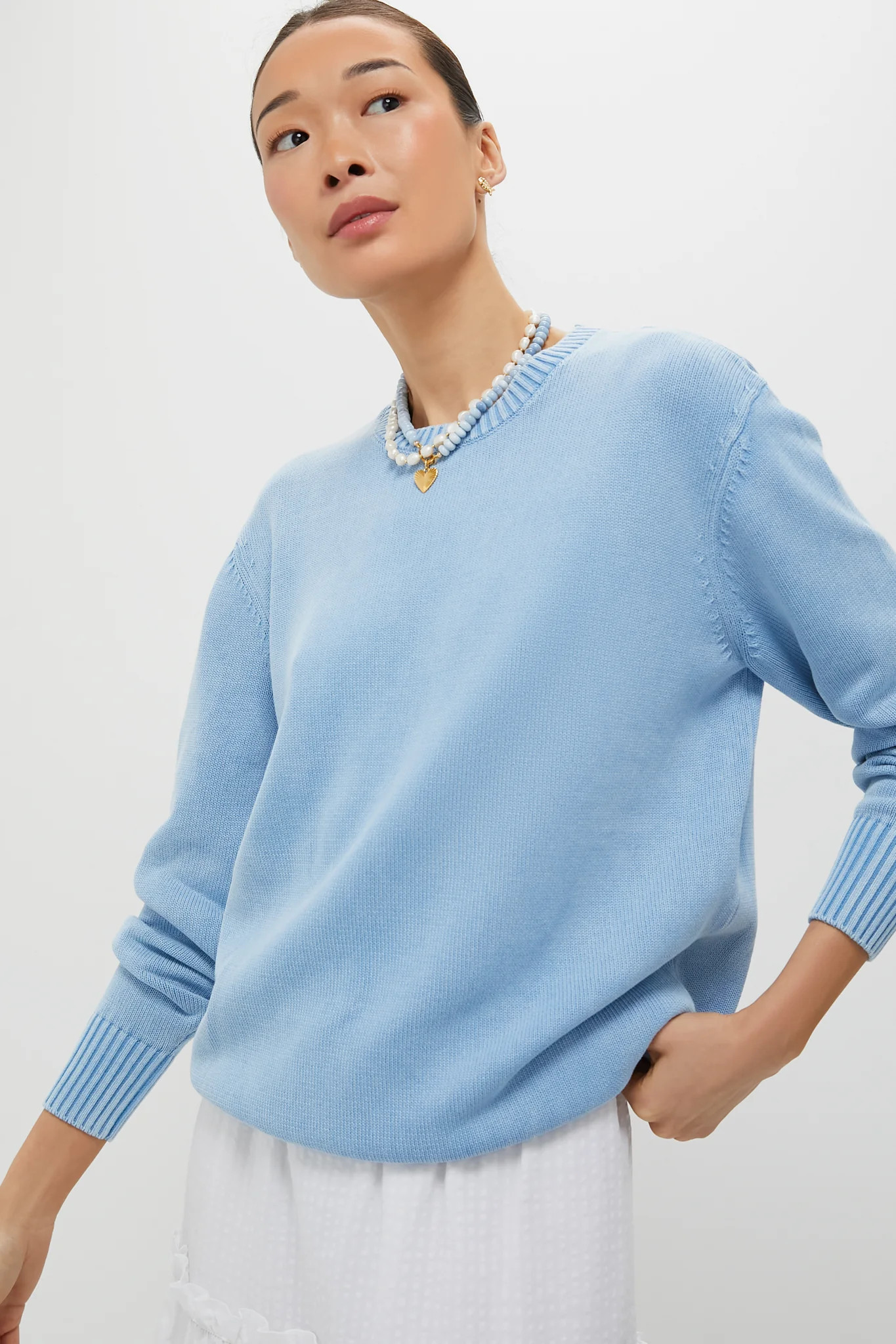 Light Blue Stone Washed Cotton Anne Crewneck Sweater | Tuckernuck (US)