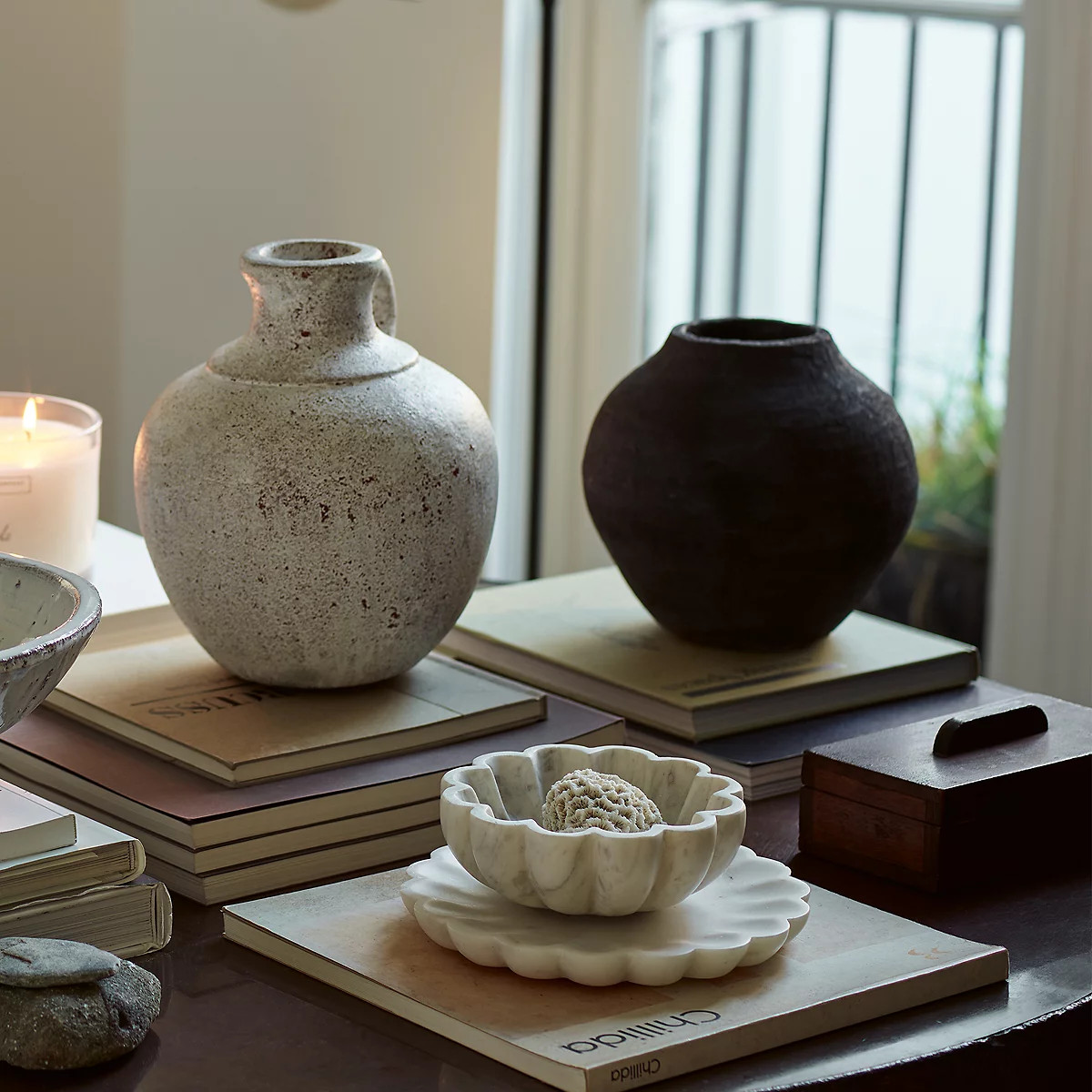 Larton Scalloped Marble Bowl | The White Company UK & ROW