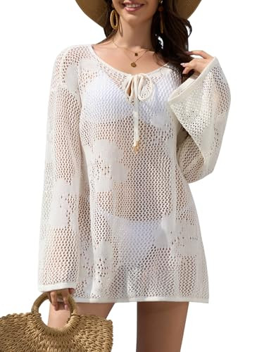 Womens Swimsuits Crochet Swim Cover Ups 2026 Summer Long Sleeve Bathing Suit Swimwear Beach Dress... | Amazon (US)