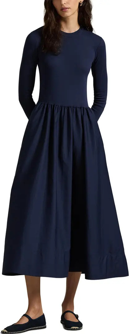 Mixed Media Long Sleeve Cotton Dress | Nordstrom