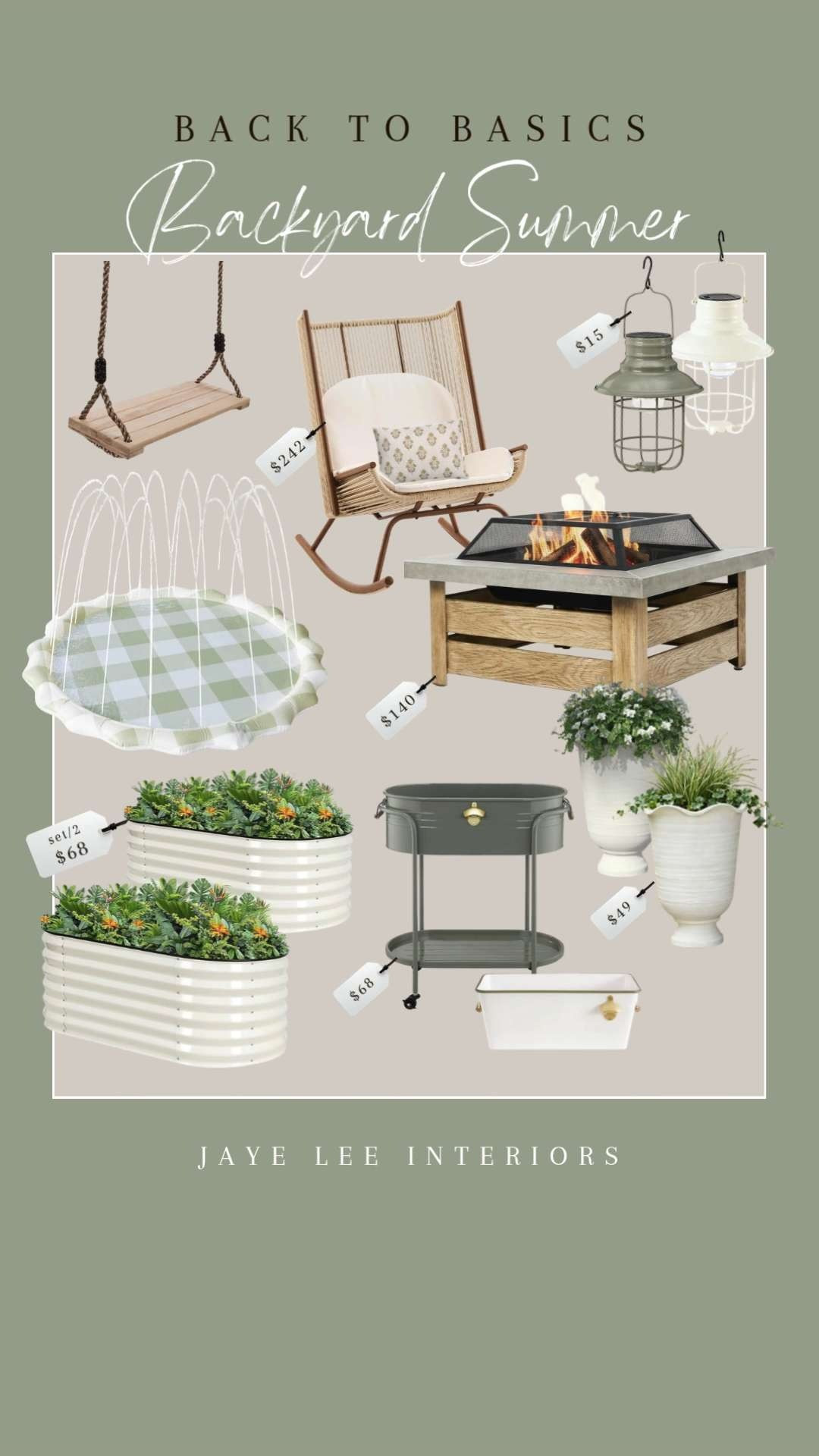 Summer's Simple Pleasures: hang up a tree swing, relax in a rocking chair, put your favorite beverages on ice, roast s'mores around the firepit, splash in the sprinklers, and plant a garden with the kids! No need for extravagance; find affordable summer backyard favorites linked here! #firepit #outdoorrockingchair #swing #splashpad #beveragecooler #drinksbucket #urn #planterboxes #raisedgardenbeds #kidstoys #popuptent #beachtent #toddlertent #traveltent #outdoorlighting #lanterns
 

 #LTKmomlife #LTKSeasonal #LTKHome