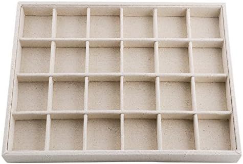 Oirlv Stackable Linen Jewelry Tray Adjustable 24 Grid Jewelry Storage Case for Drawer or Showcase | Amazon (US)