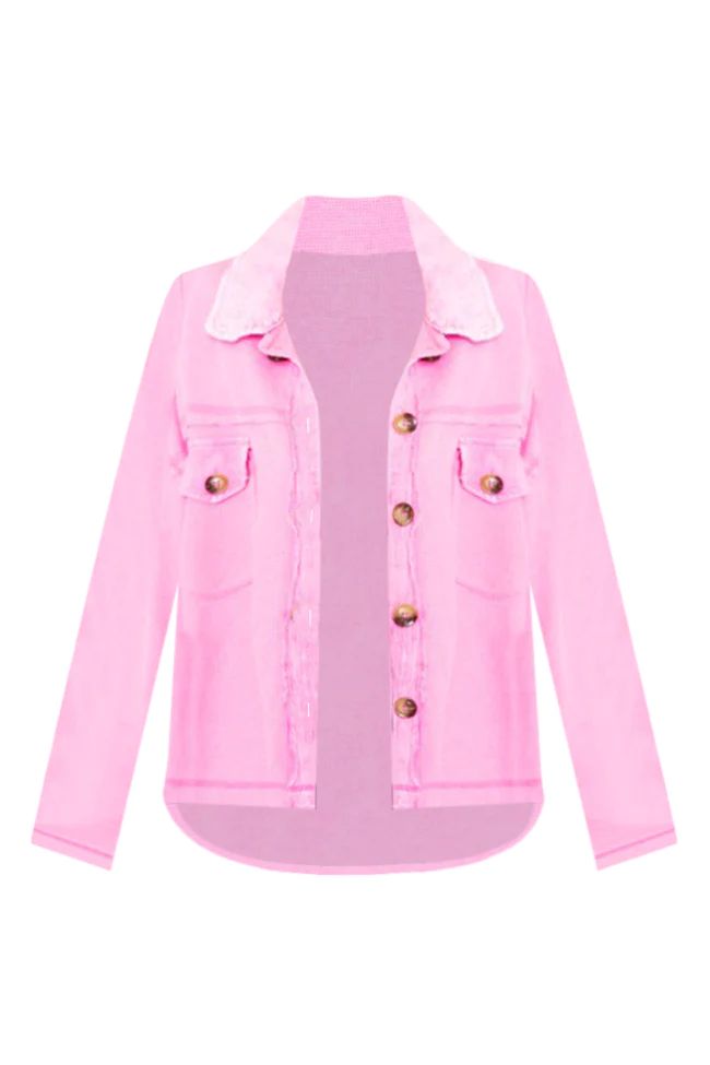 Cry Me A River Hot Pink Acid Wash Waffle Knit Shacket | Pink Lily