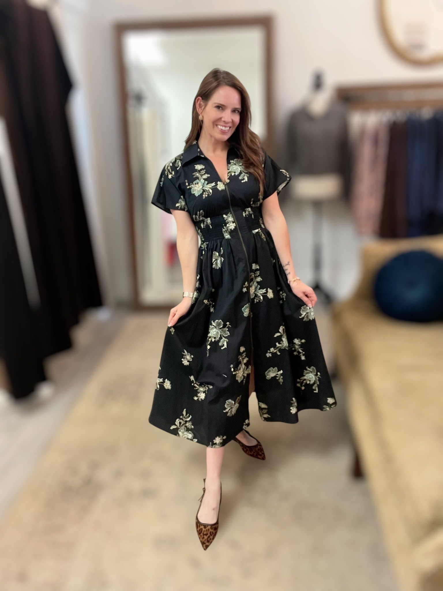 Easy Floral Midi with a Classic, Polished Feel 🌿🖤

This navy multi-floral midi dress is one of those effortless pieces that works for so many occasions. The cotton fabric feels breathable and comfortable, while the smocked waist creates a flattering shape without feeling restrictive. I love the collared neckline and functional front zipper—it gives the dress a polished, tailored look that can easily be dressed up or down. Short sleeves, functional pockets, and a midi length make it practical but still feminine, perfect for everyday wear, brunch, church, work events, or date night.

I styled it with gold statement earrings for a little shine and leopard slingback flats to add a fun, classic twist. I linked the exact dress along with multiple shoe options—from affordable leopard flats to elevated slingback heels—so you can recreate the look at different price points.

navy floral midi dress, cotton midi dress, smocked waist dress, collared midi dress, zipper front dress, fall floral dress, everyday midi dress, classic women’s dress, leopard slingback flats, pointed toe flats, gold statement earrings, polished casual outfit, brunch outfit idea, church outfit dress, workwear midi dress

#LTKOver40 #LTKFindsUnder50 #LTKFindsUnder100