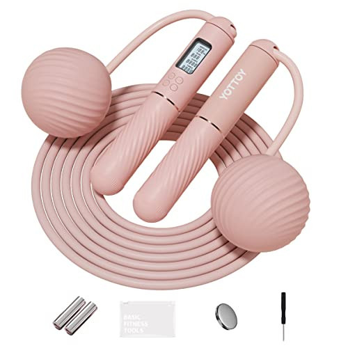 YOTTOY Cordless Jump Rope with Counter - Ropeless Jump Rope 2 In 1 with Large Cordless Ball-Weighted for Women with LCD Display (Pink) | Amazon (US)