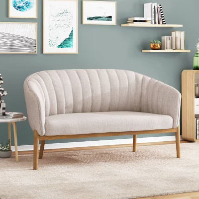 TiramisuBest Mid-Century Modern Loveseat Sofa, Beige 2-Seater Couch with Channel Tufted Backrest and Curved Design for Living Room, Bedroom | Target