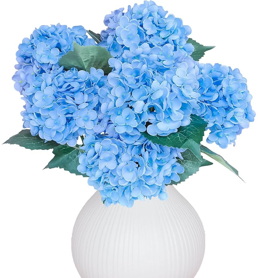 6PCS Premium Blue Silk Hydrangea Artificial Flowers Bouquets - Realistic Fake Hydrangea with Stem... | Amazon (US)