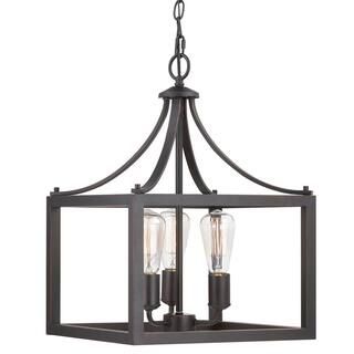 Hampton Bay Boswell Quarter 14 in. 3-Light Distressed Black Farmhouse Square Pendant Chandelier f... | The Home Depot