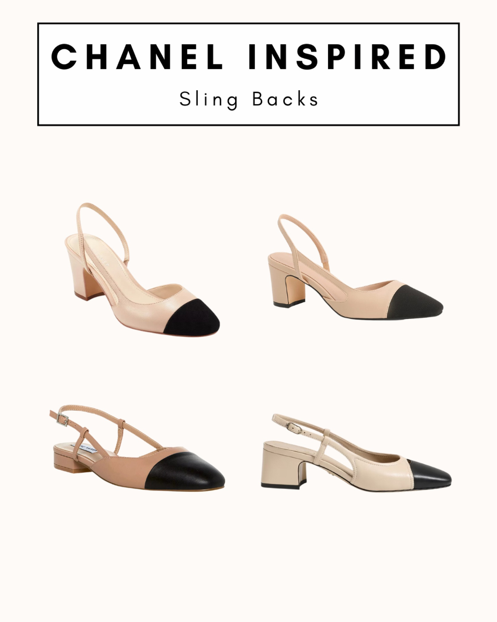 Chanel inspired sling backs
.
.
.
Chanel slingback’s, Steve Madden, Amazon, Macy’s,  Sam Edelman, kitten heel, almond toe, two toned

#LTKstyletip #LTKshoecrush #LTKunder100