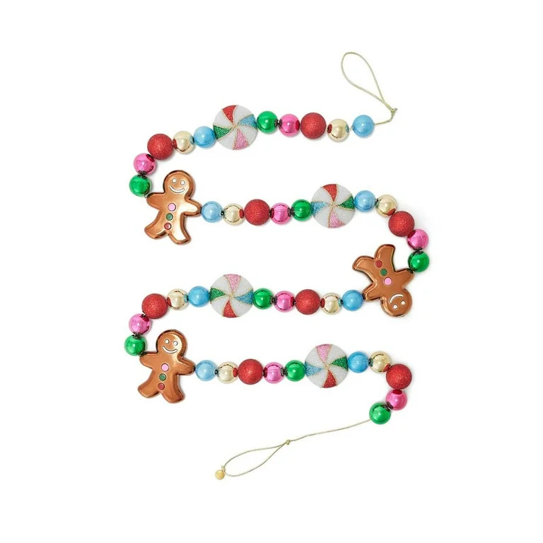 Packed Party Sweet Treats Bright Gold Gingerbread with Glitter Ball Christmas Garland Decoration ... | Walmart (US)