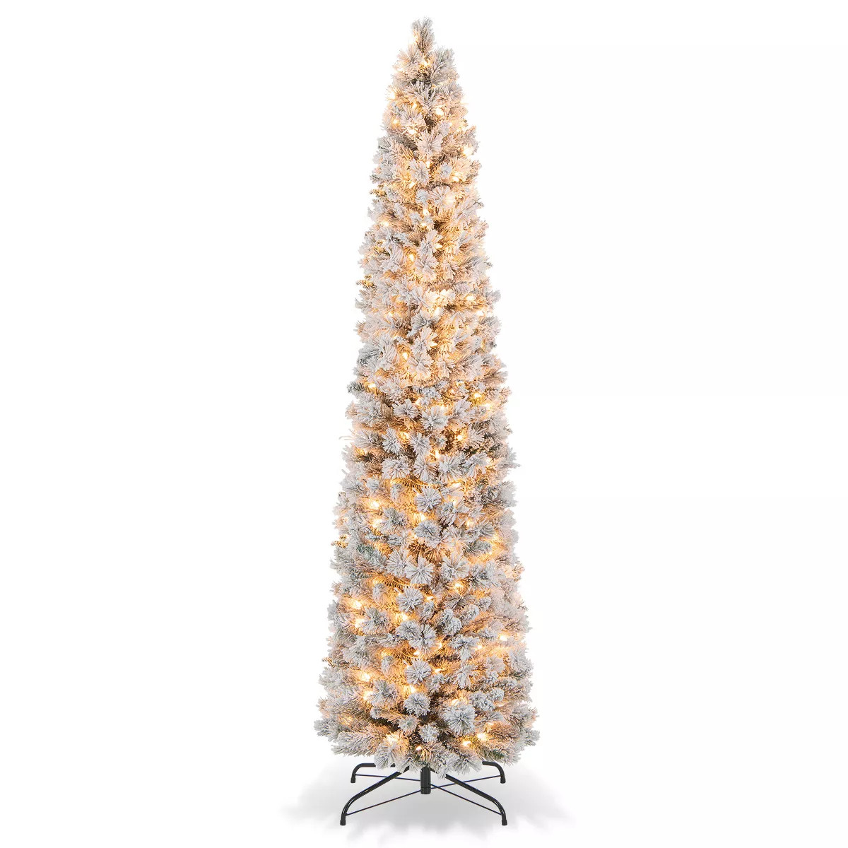 Tangkula 7FT Pre-lit Artificial Christmas Tree Snow-flocked Pencil Xmas Tree with 210 Warm White ... | Target