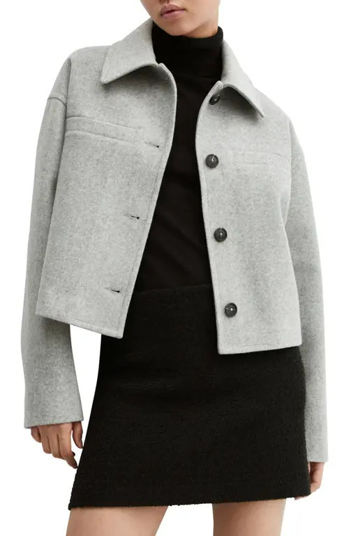 MANGO Oversize Boxy Crop Jacket in Medium Heather Grey at Nordstrom | Nordstrom
