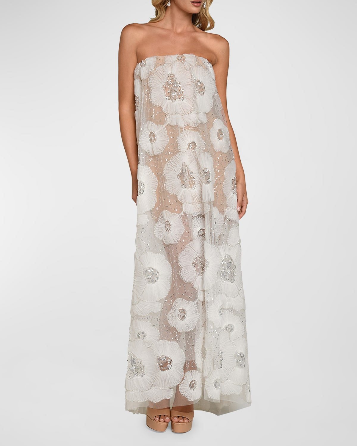 Margot Strapless Beaded Floral Tulle Gown | Neiman Marcus