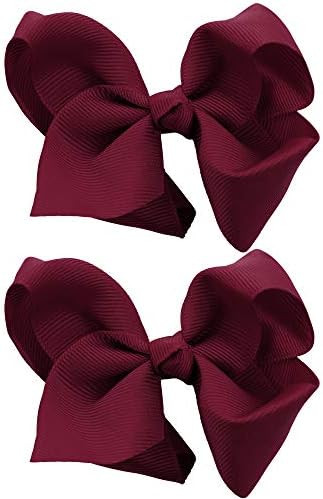 NYFASHION101 Toddlers' Girls' Smooth Grosgrain Ribbon Bow Alligator Clip, Burgundy | Amazon (US)