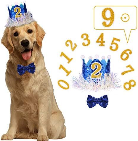 KEVIN-KW Dog Birthday Boy Bandana Scarfs-Crown Dog Birthday Hat with 0-9 Figures Charms Grooming ... | Amazon (US)