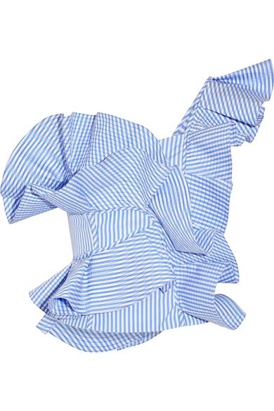 Johanna Ortiz - Dama Danzante One-shoulder Ruffled Cotton-poplin Top - Light blue | NET-A-PORTER (US)