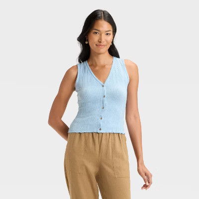 Women's Button-Front Knit Tank Top - Universal Thread™ Light Blue XS | Target