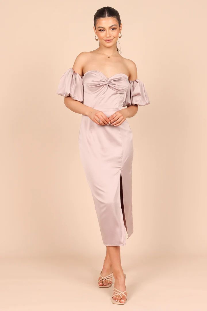 Dahlia Off Shoulder Puff Sleeve Midi Dress - Lilac | Petal & Pup (US)