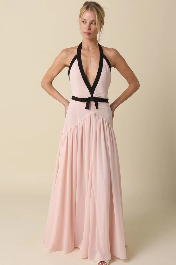 Camille Maxi Dress with Bow Detail - Blush | Confête
