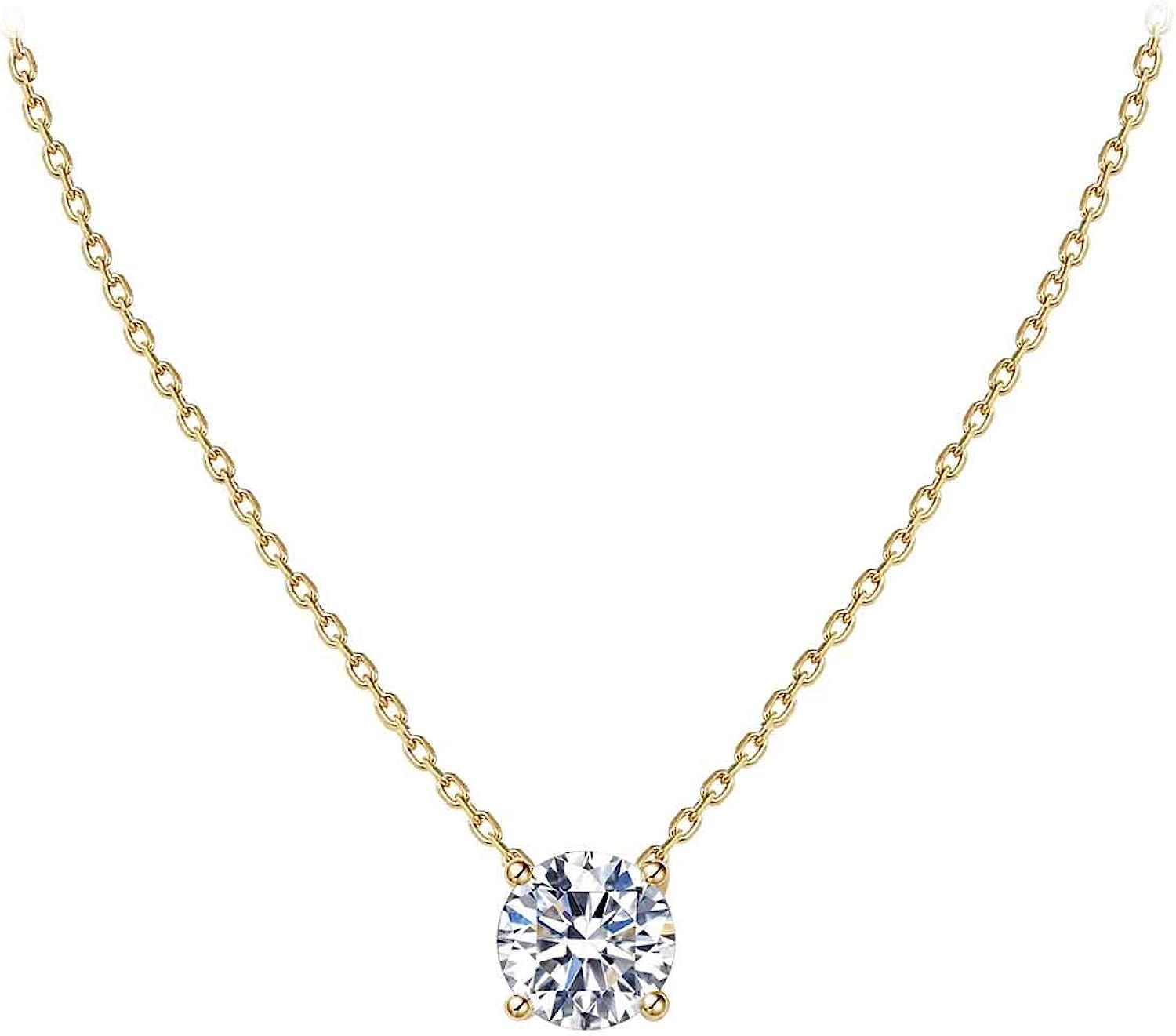 S.Leaf Dainty Cubic Zirconia Necklace Sterling Silver Solitaire Pendant Necklace Gold Necklaces f... | Amazon (US)