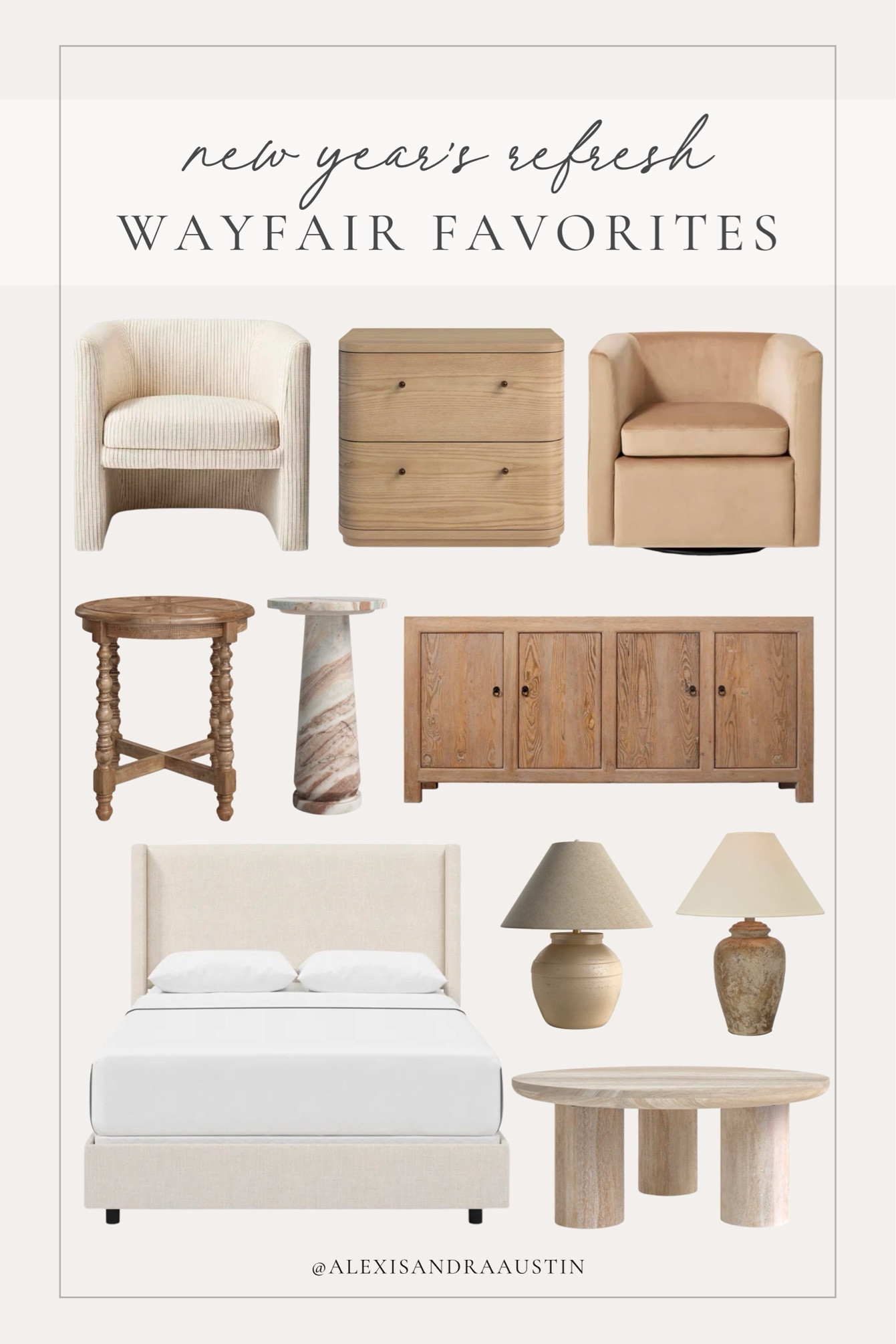 Starting the year off with a home refresh featuring my neutral favorites from @wayfair! From cozy furniture to timeless decor, these pieces are perfect for bringing a fresh start to any space. Shop my favorite finds to get your home feeling just right for the new year.

#wayfair #wayfairpartner

Home finds, new year refresh, furniture favorites, neutral wood tones, accent chair, sideboard, accent table, upholstered bed, nightstand faves, coffee table, marble detail, table lamp, spindle detail, wooden furniture, Wayfair, home refresh, neutral home inspo, shop the look!

#LTKSeasonal #LTKHome #LTKStyleTip