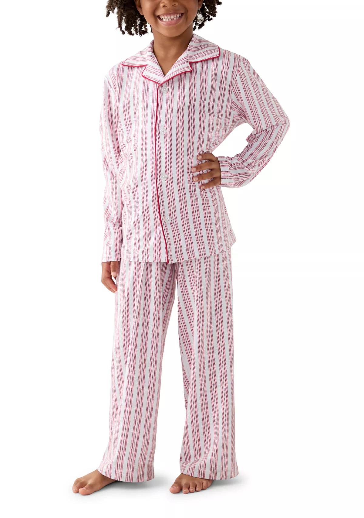 Unisex Big Kid Red Stripe Notch Collar Pajama Set | Belk