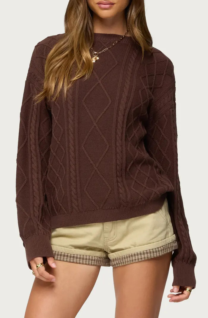 Jessy Oversize Cable Stitch Cotton Sweater | Nordstrom