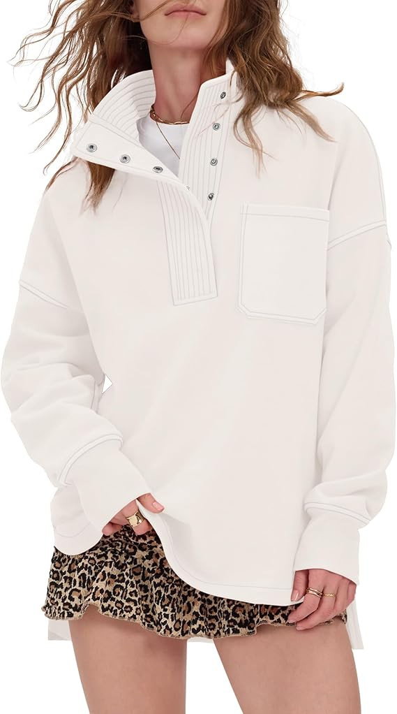 Locachy Womens Casual Oversized Sweatshirt Long Sleeve Button Henley Neck Pullover Tops Fashion O... | Amazon (US)