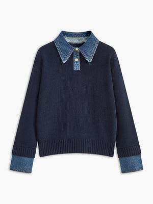2 in 1 Panel Lapel Relaxed Sweater | Commense