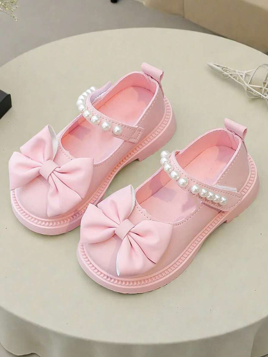 1 Pair Fashion Cute Bowknot PU Pearl Hook And Loop Slip-On Shoes For Girls, Suitable For Outdoor ... | SHEIN