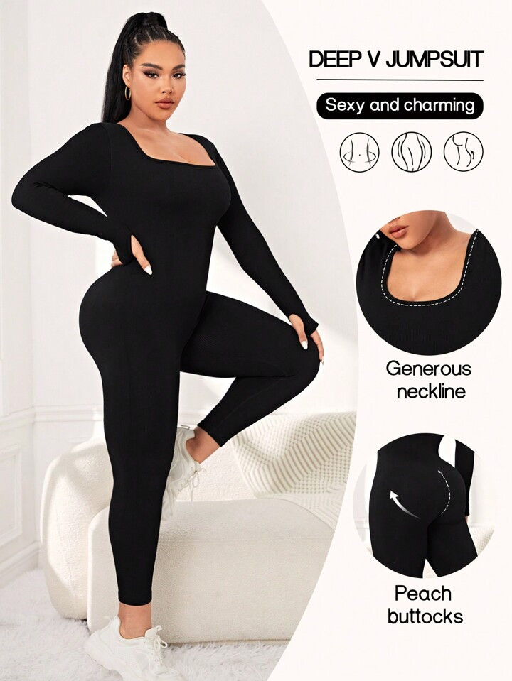 Daily&Casual Plus Size Women's Butt-lifting Sports Jumpsuit | SHEIN