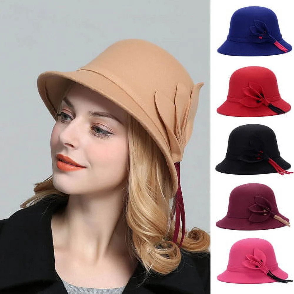 Cheers.US Cloche Round Hat for Women Fedora Bucket Vintage Hat Flower Eye-catching British Style ... | Walmart (US)