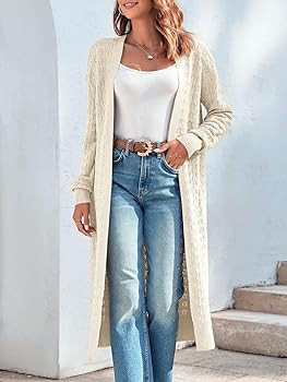 ZoeAce Womens Crochet Maxi Cardigan Sweaters Open Front Knit Long Sleeve Lightweight Duster Cardi... | Amazon (US)