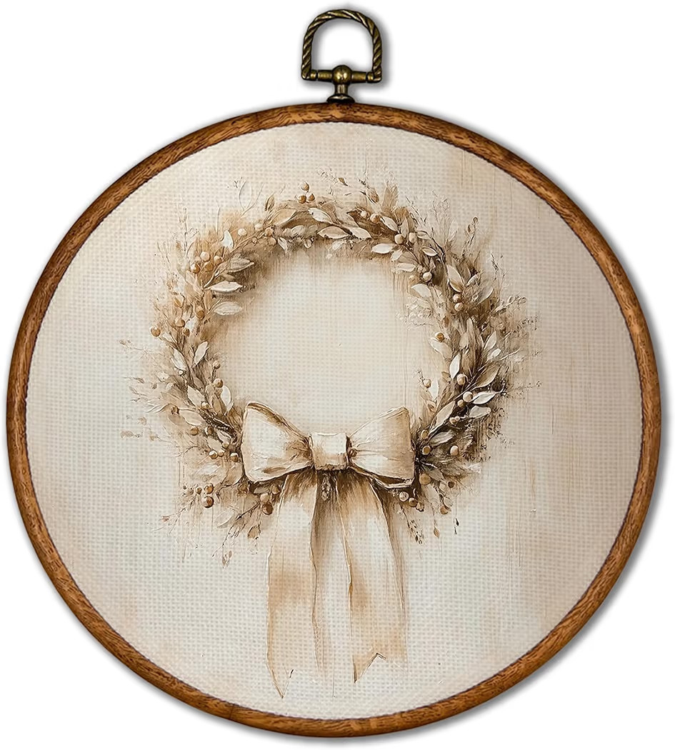 KSDUT Vintage Christmas Wall Decor Art - Retro Christmas Wreath Wall Art Canvas Frame Hanging Pri... | Amazon (US)