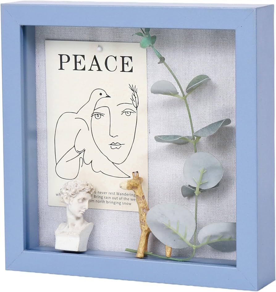 Muzilife 8x8 Shadow Box Picture Frame with Linen Board - Deep Wood & Glass Display Case Ready to ... | Amazon (US)