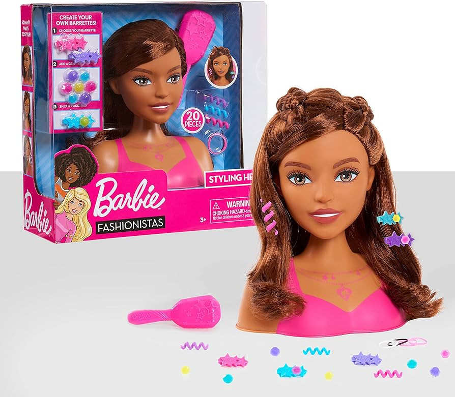 Barbie Fashionistas 8-Inch Styling Head, Brown Hair, 20 Pieces Include Styling Accessories, Hair ... | Amazon (US)