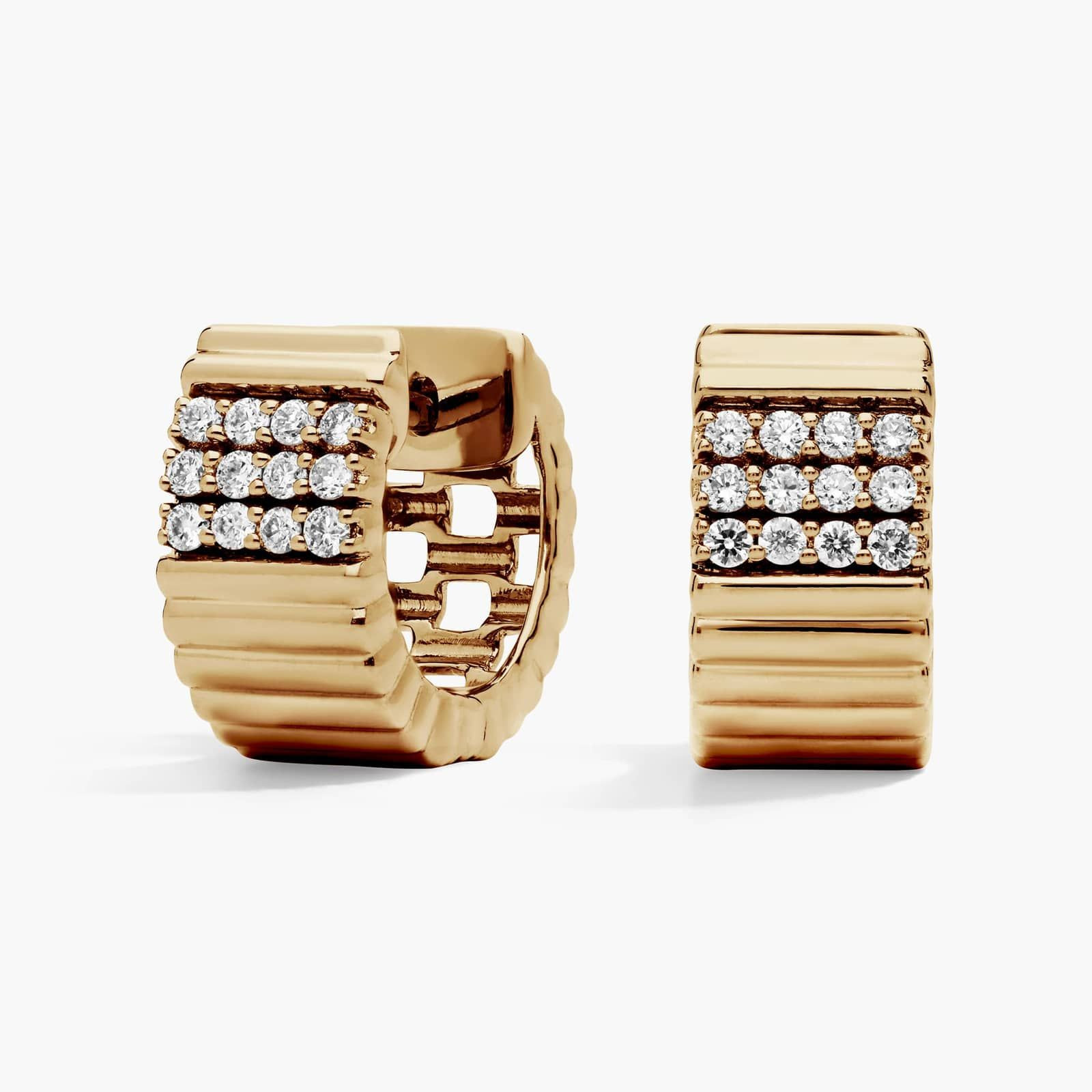 3 row Diamond Pleated Huggies in 14K Yellow Gold (1/4 Ct. Tw.) | Blue Nile