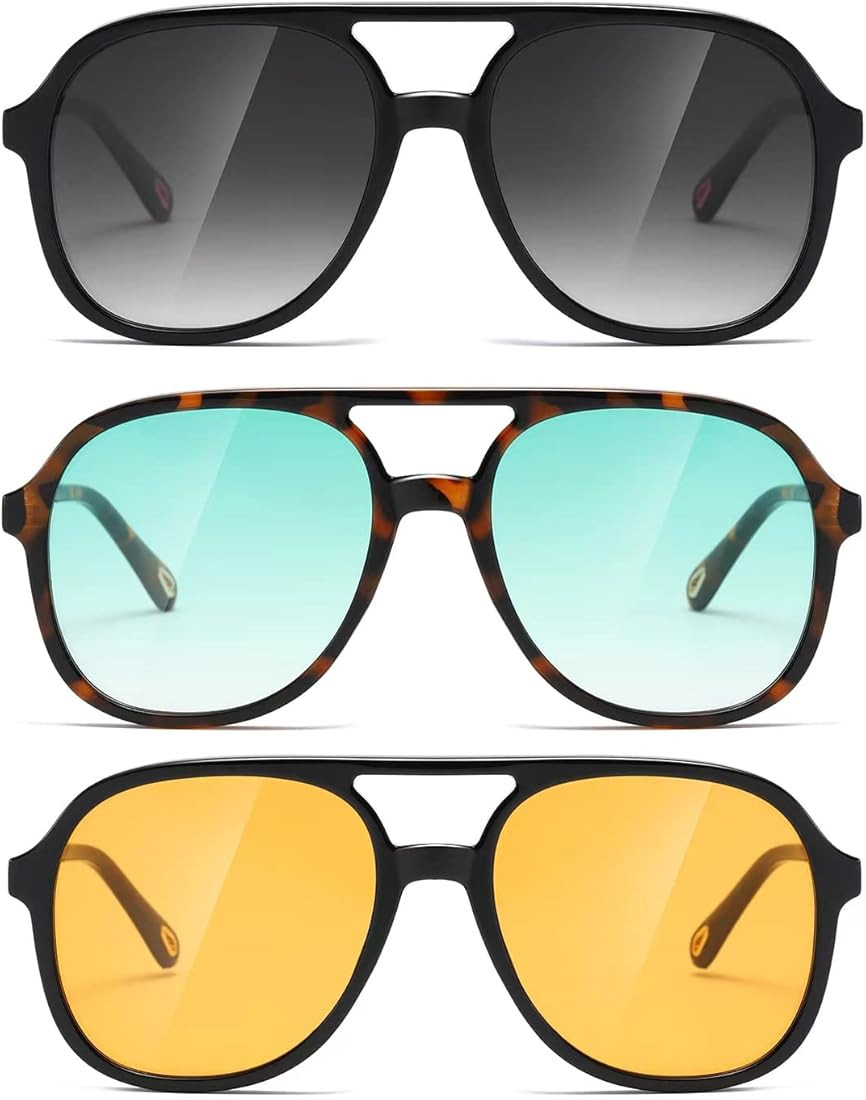 MASDUN Retro Square Aviator Sunglasses Womens Mens 70s Stylish Vintage Double Bridge Sun Glasses | Amazon (US)