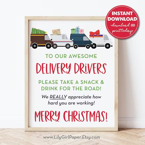 Delivery Driver Thank You Snack & Drink Sign, Merry Christmas, Christmas Deliveries, Mail Carrier... | Etsy (US)