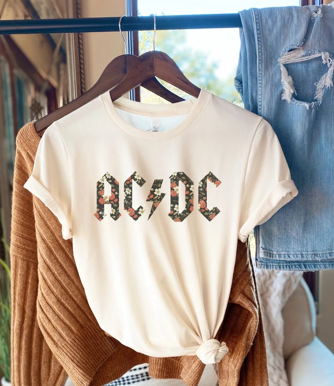 Floral Rock Band Shirt Vintage Look ACDC Shirt Unisex - Etsy | Etsy (US)