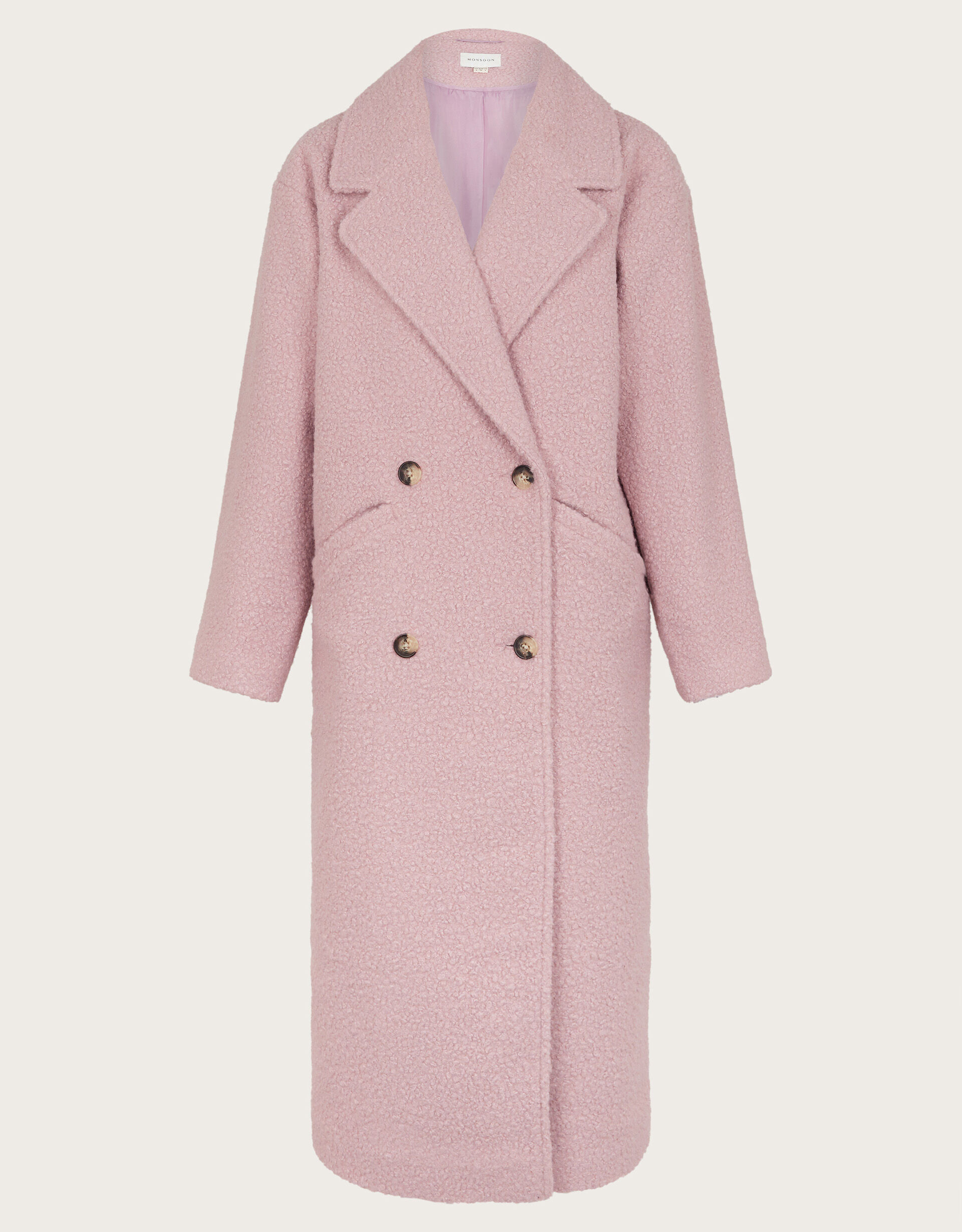 Ophelia Double-Breasted Boucle Coat Pink | Monsoon (UK)