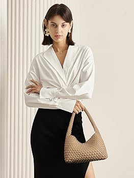 Woven Shoulder Bag for Women，Vegan Leather Purse Tote Handbag 2PS | Amazon (US)