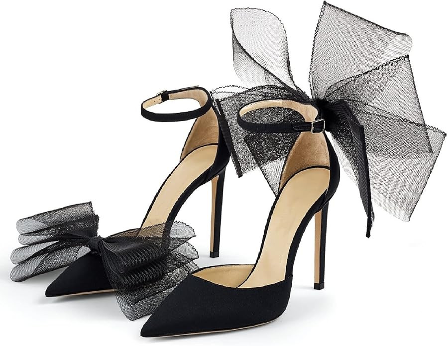 Vertundy Women's Stiletto High Heeled Sandals with Asymmetric Lace Mesh Bows Knot Decoration Open... | Amazon (US)