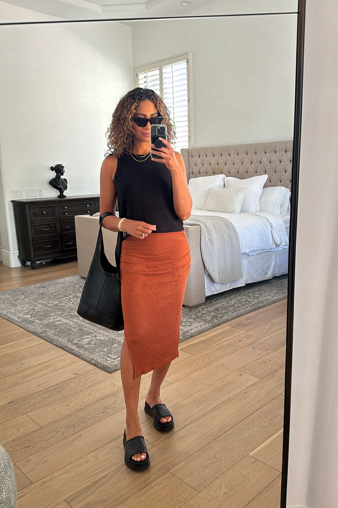 SUMMER SKIRT//lightweight and super stretchy, this jersey material has texture and the skirt has ruching on the side so extra flattering on!! Style with tanks and tees now for summer or wear with sweaters and jackets through fall!! Fits true to size.

#skirt #skirts #summerstyle #comfyoutfit #outfitinspo 

#LTKOver40 #LTKStyleTip #LTKFindsUnder100
