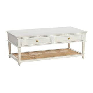 Storied Home Maxwelton 48 in. White Acacia Wood and Cane Coffee Table with Drawers EC1062 - The H... | The Home Depot