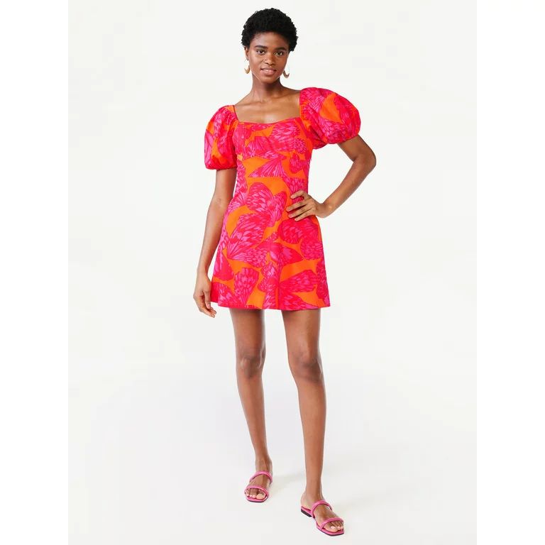 Scoop Women's Puff Sleeve Mini Dress | Walmart (US)
