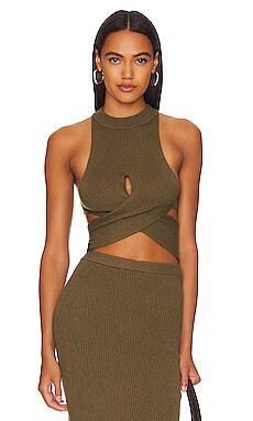 Camila Coelho Macadamia Crossover Top in Army Green from Revolve.com | Revolve Clothing (Global)