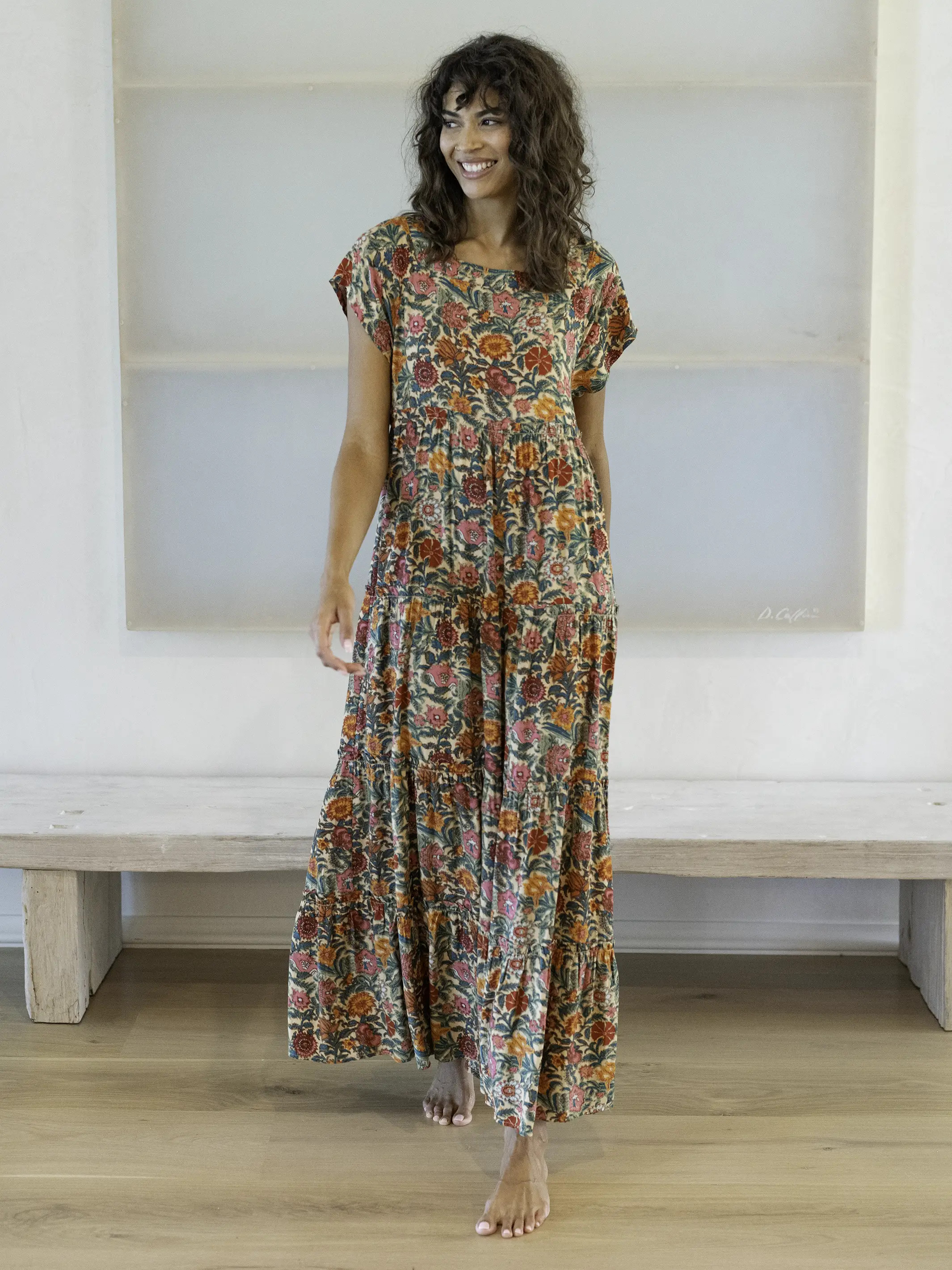 Berkley Maxi Dress - Tan Pink Floral | Natural Life