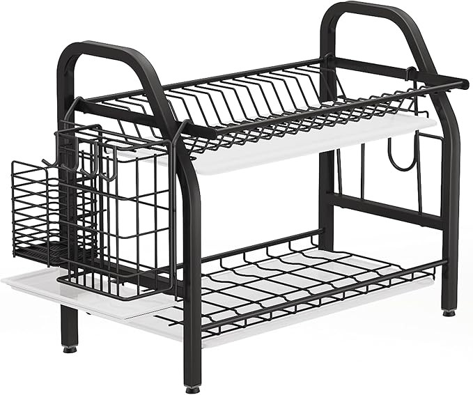 Dish Drying Rack, 1Easylife 2 Tier Dish Rack Stainless Steel with Utensil Knife Holder and Cuttin... | Amazon (US)